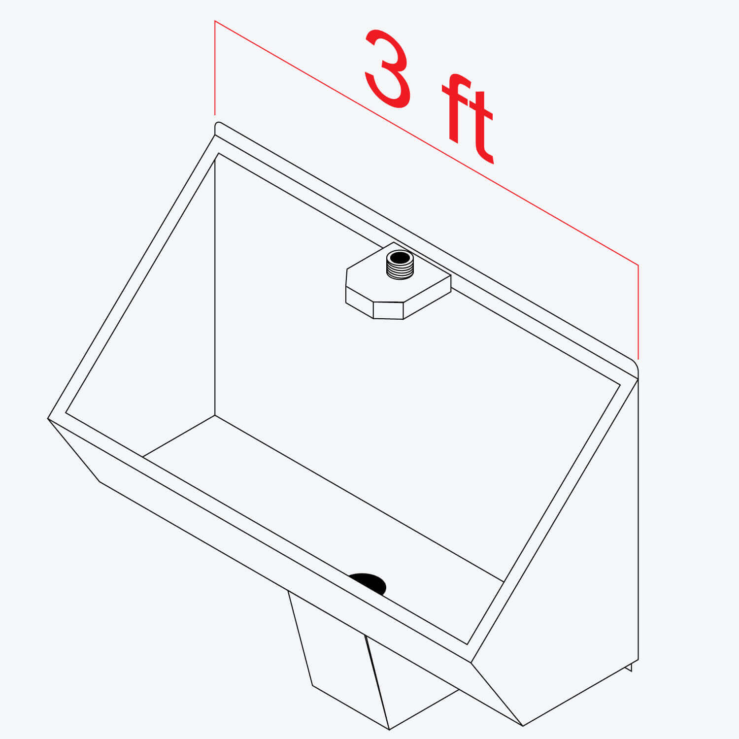 Front Mount, Washout, Three Foot Stainless Steel Trough Urinal