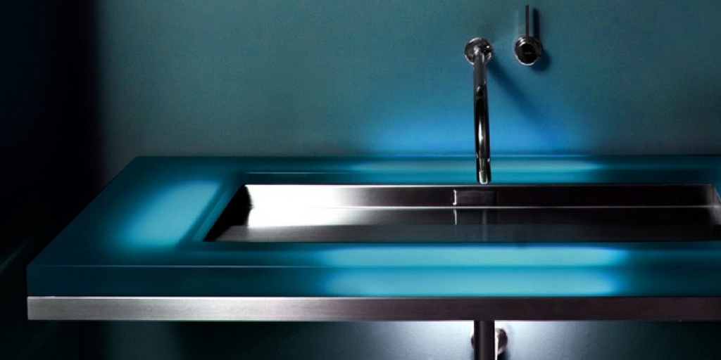 Neo-Metro Blue Translucent Cast Resin Basin with LED Lighting