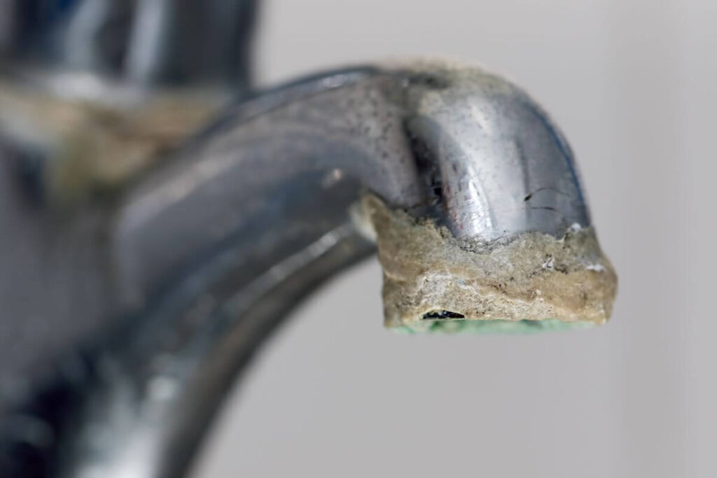 Faucet with hard water buildup