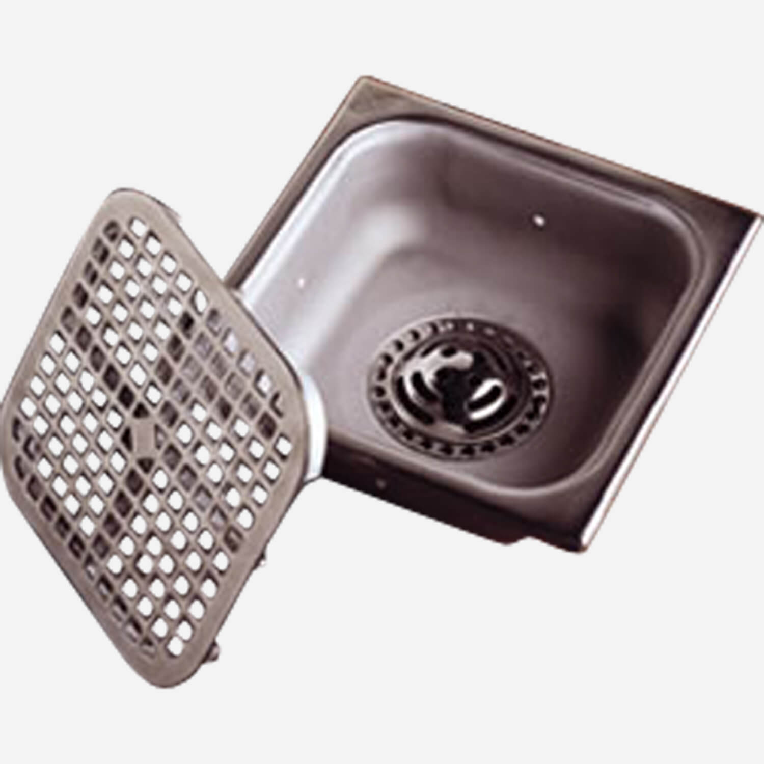 Sani-Ceptor® Stainless Steel Floor Drain, Square Stainless Steel and Nickel Bronze Top