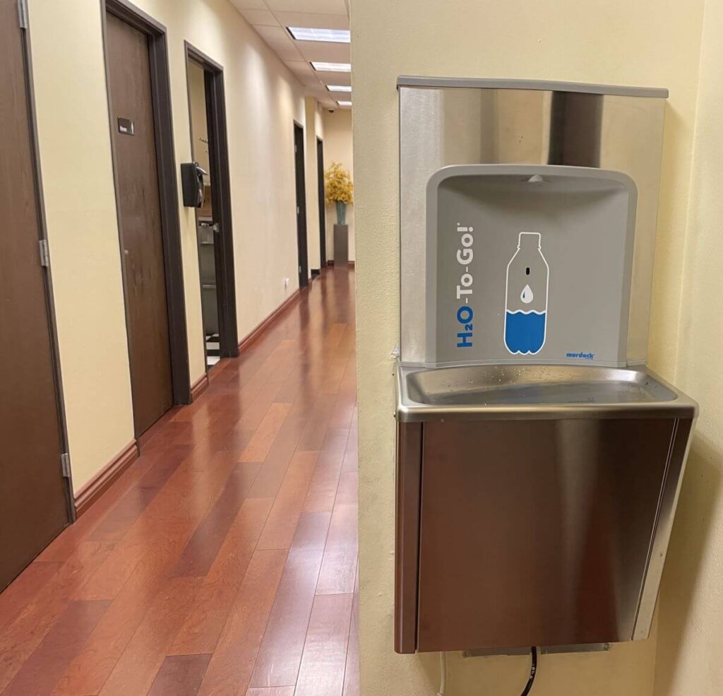 Murdock water bottle filler installed in Chino Morris Group International office