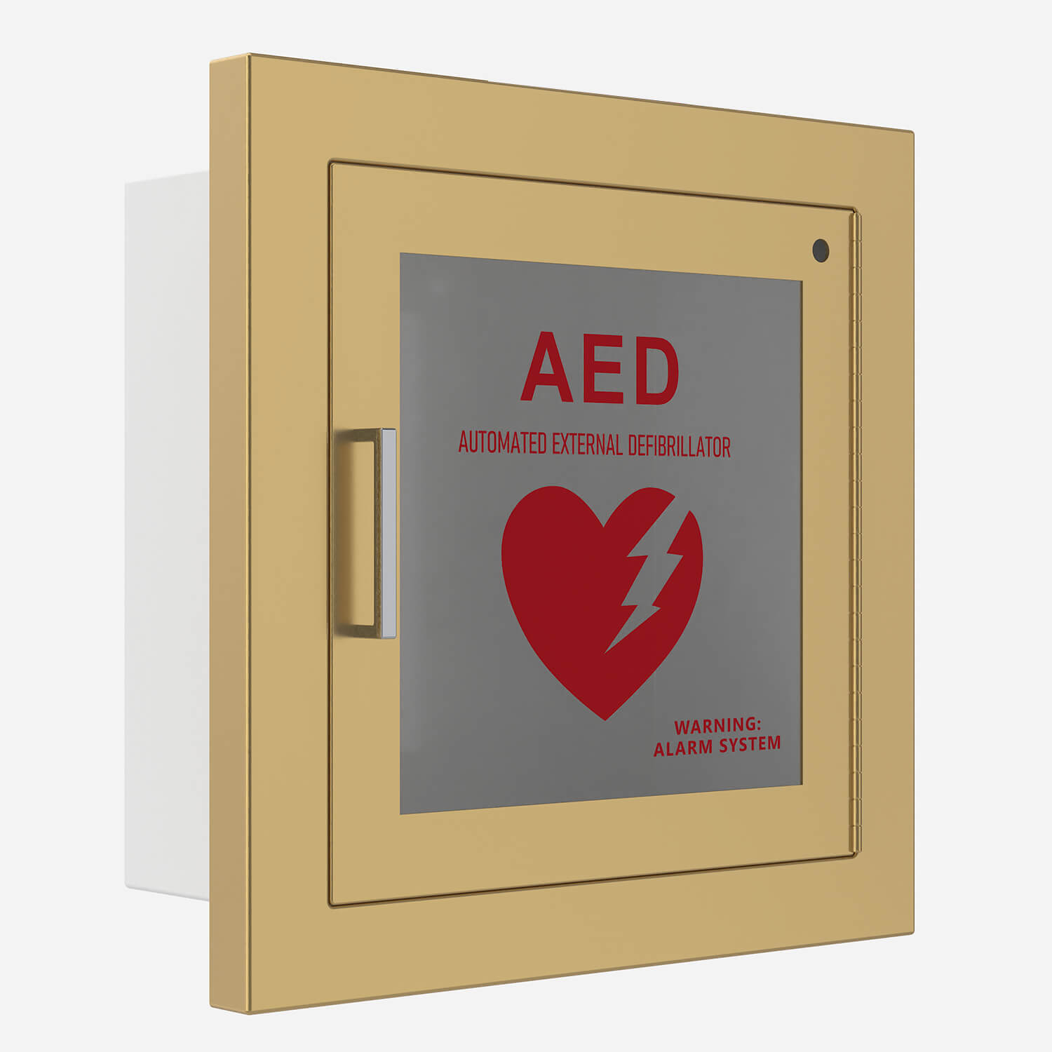 1-1/4" Square Trim Semi-Recessed 14" x 14" AED Cabinet with Brass Trim and Door