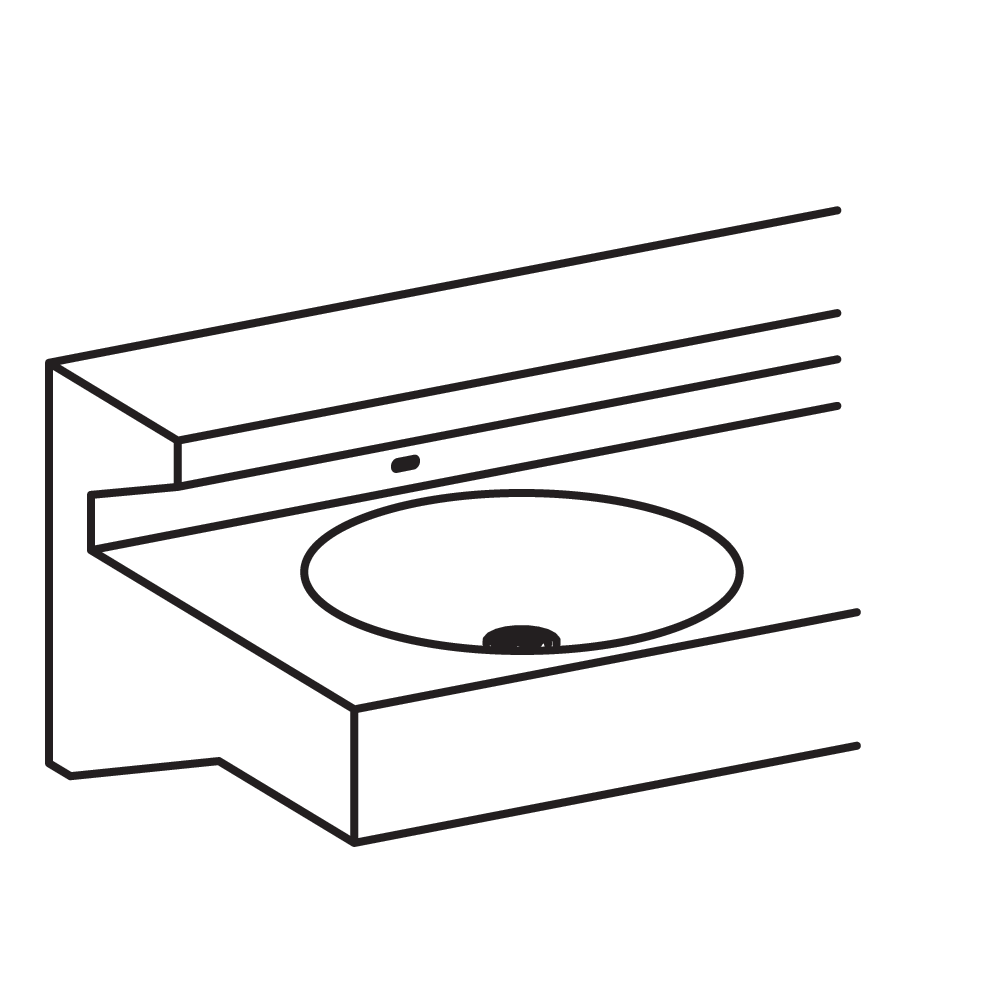 Deck with integral shelf, undershelf spout and round bowl