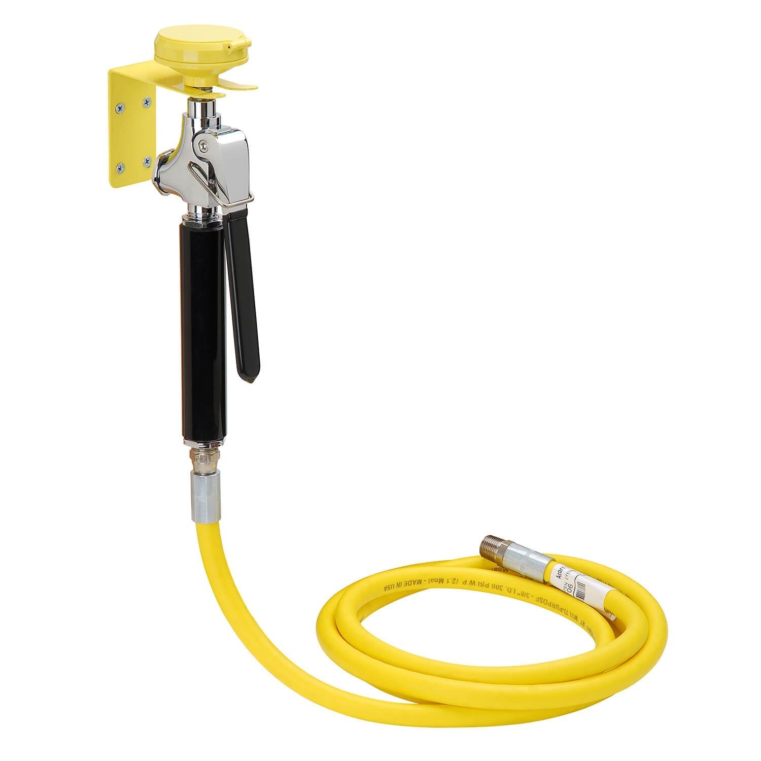 Wall Mounted Drench Hose with Stay-Open Squeeze Lever