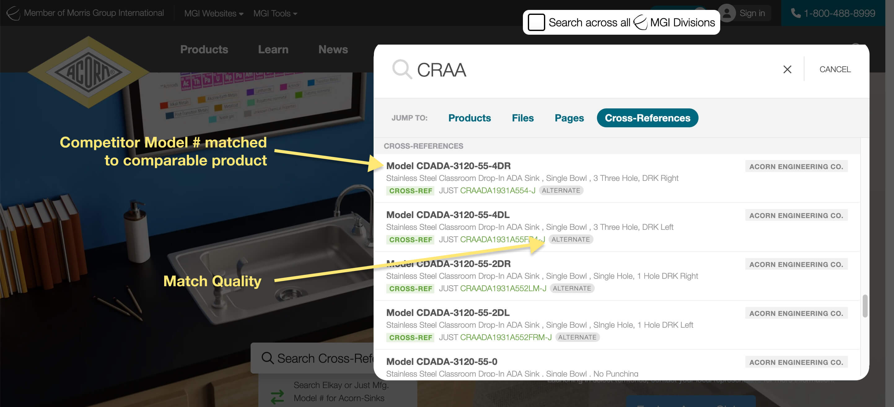 Cross-Reference Search Feature Now Available for Acorn-Sinks
