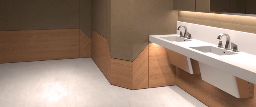 modern restroom with solid surface, seamless countertop