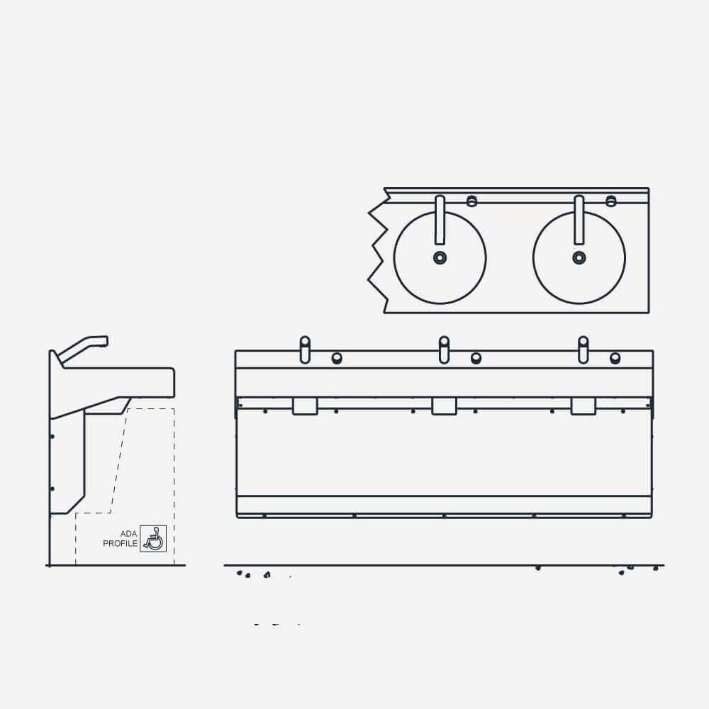 3713-1 Three-Station, Off-Floor, Wall Waste Outlet