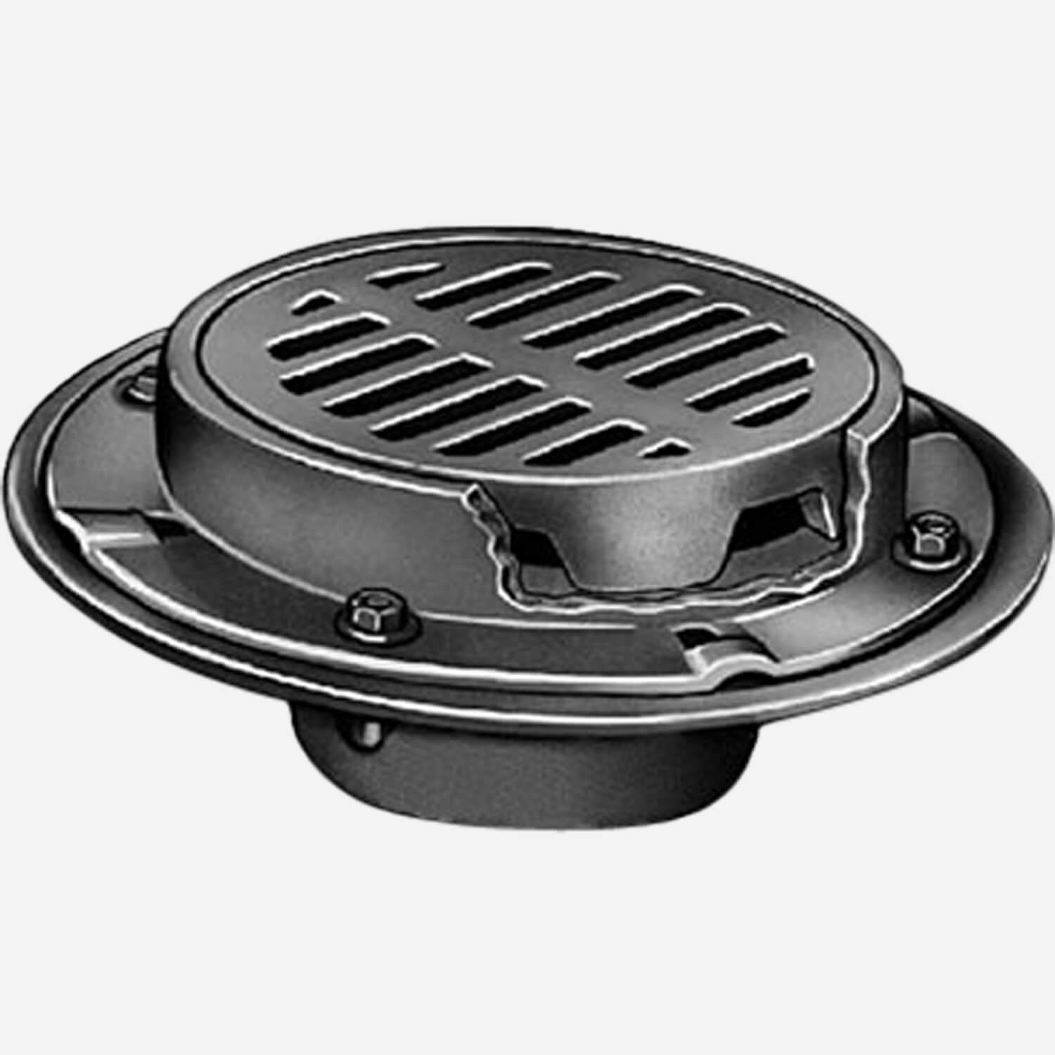 Medium Duty Cast Iron Floor Drains with 8-1/2" Round Tops and Tractor Grate