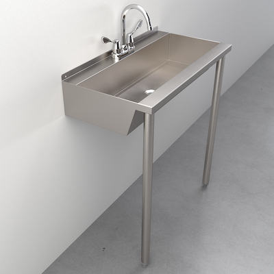 Wall-Mounted Stainless Steel Hand Wash Trough Sink, 1-Station, 30in Wide