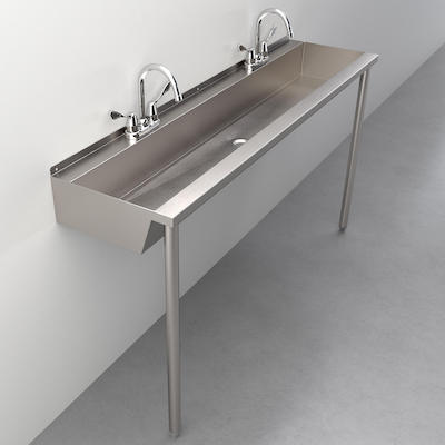Wall-Mounted Stainless Steel Hand Wash Trough Sink, 2-Station, 60in Wide