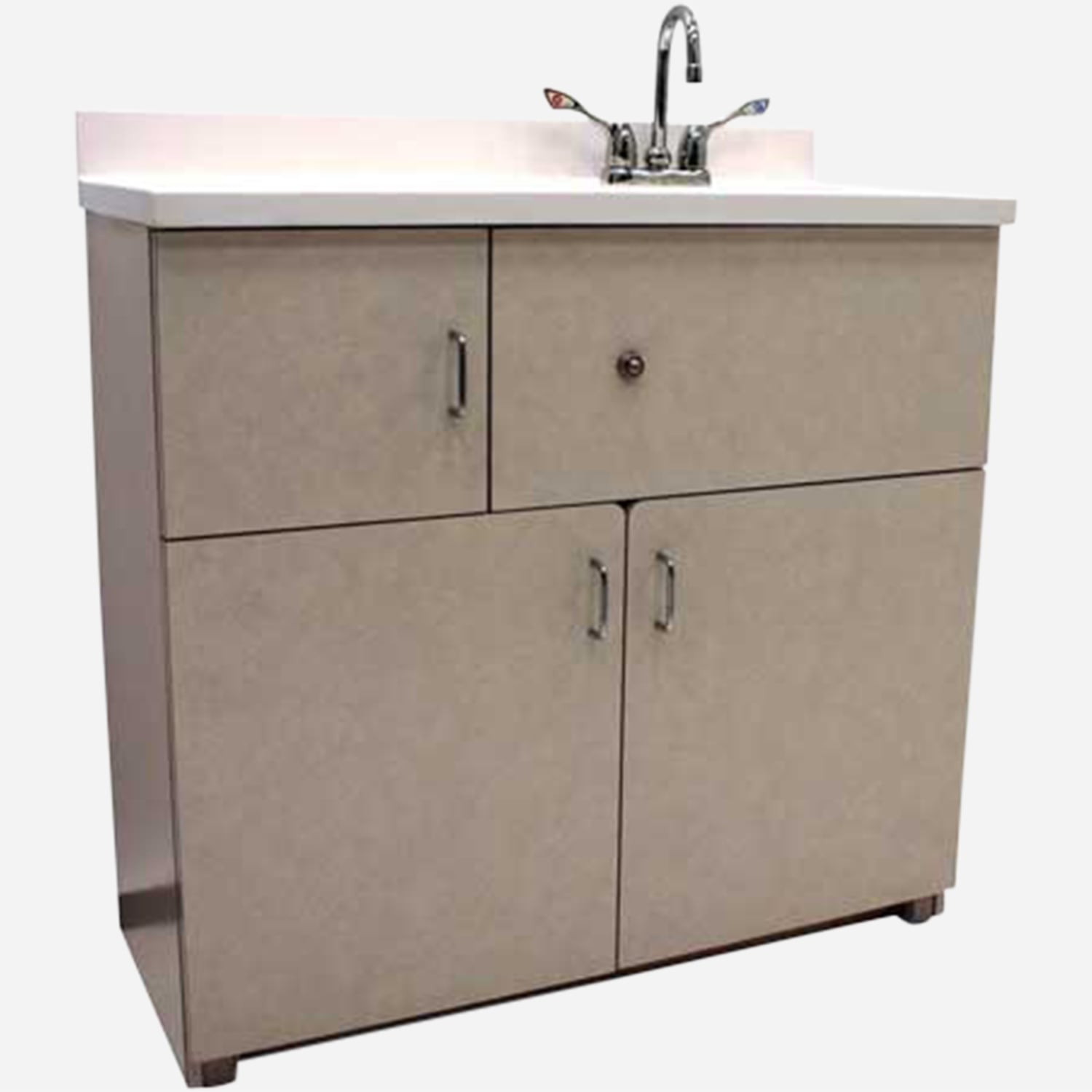 Floor Waste Outlet, Free-Standing Cabinet, Pivoting Toilet, Rectangular Lavatory