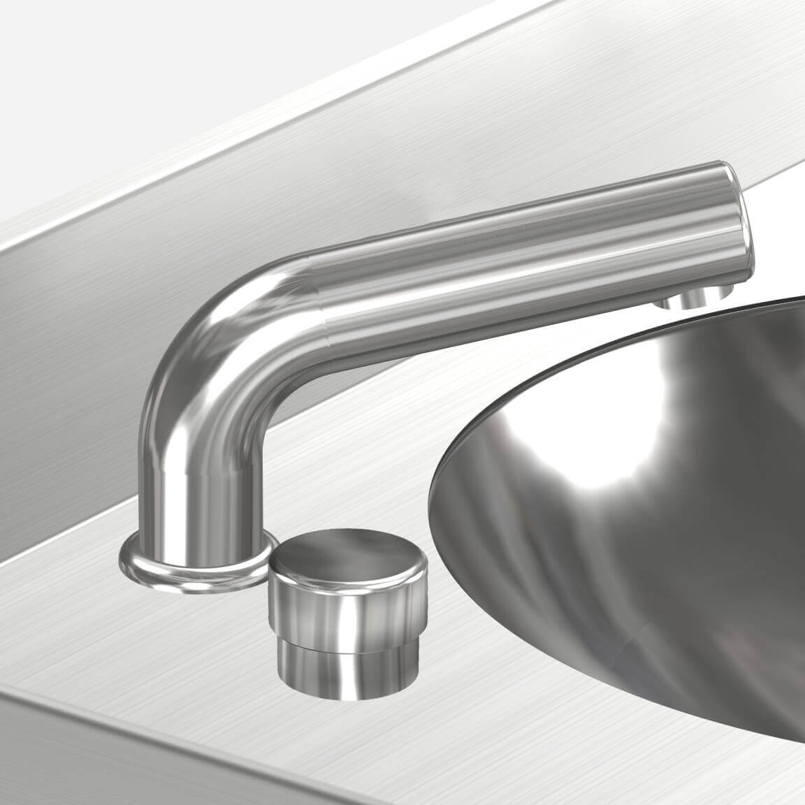 Faucet: Push Button, Deck-Mounted L-Spout