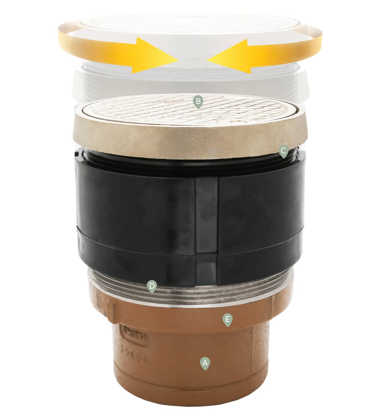 Smith fig. 4020 Twis-to-Floor® Finished Floor Cleanout with Round Nickel Bronze Top, adjustable drain cleanout