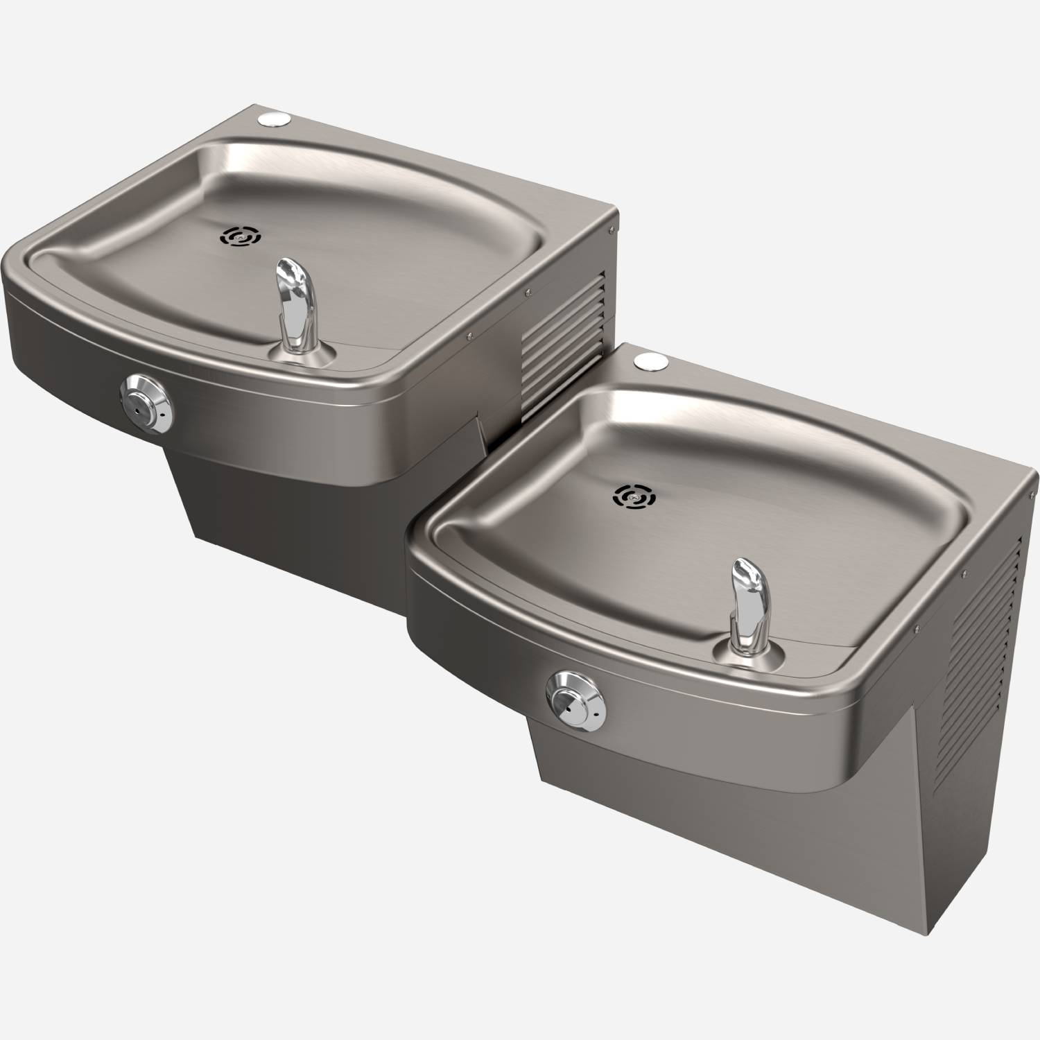 Vandal-Resistant, Wall-Mounted, Universal Bi-Level Push Button Drinking Fountain - Non-Refrigerated, ADA, Stainless Steel