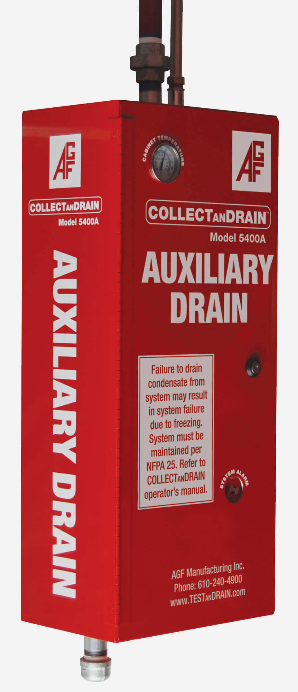 Galvanized Auxiliary Drain in Cabinet