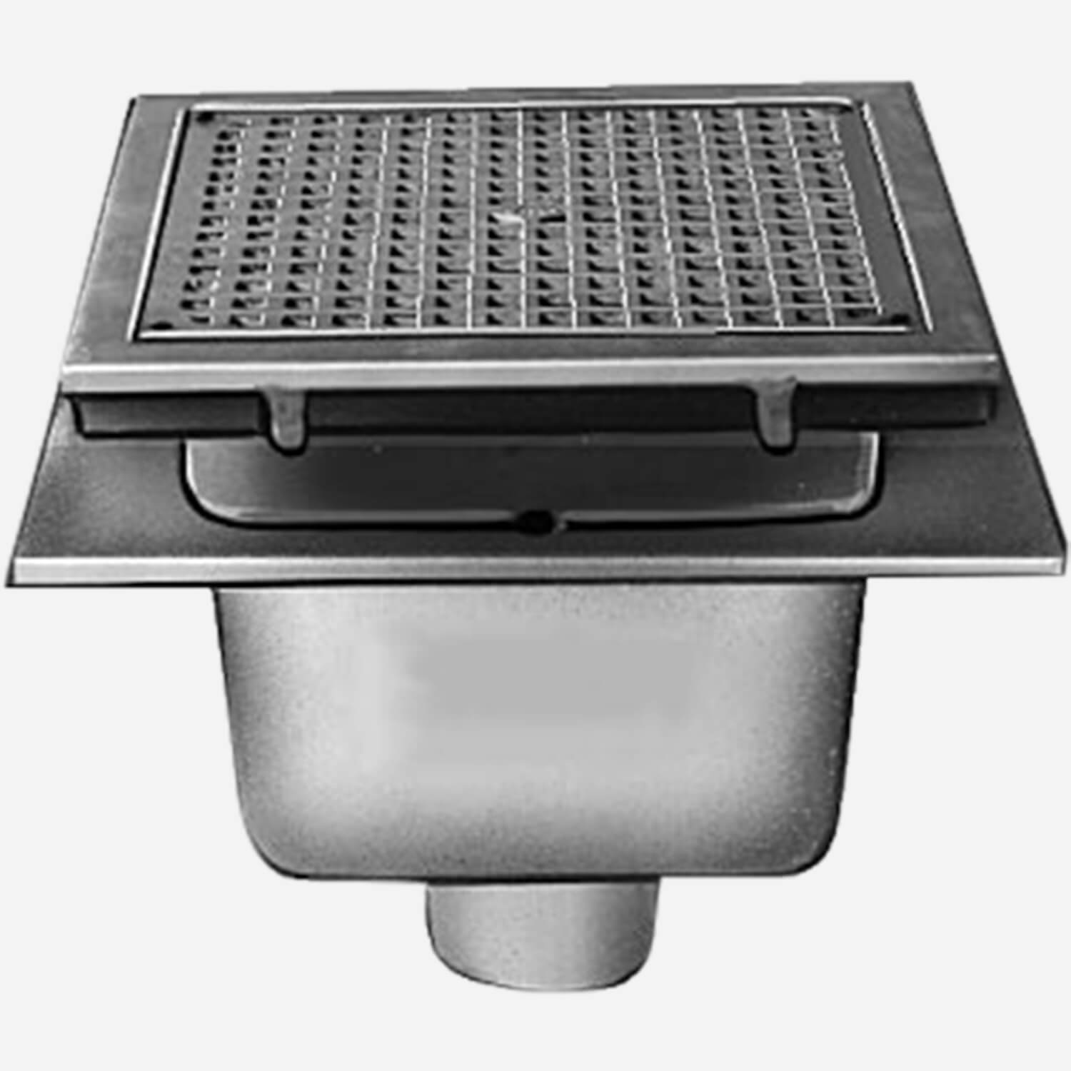 Sani-Ceptor® Sanitary Acid Resistant Coated Sanitary Floor and Indirect Waste Drains with Medium Receptor, Deep and Extra Deep Receptor and Square Nickel Bronze Top