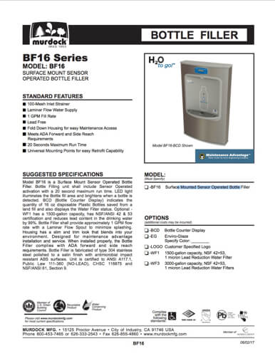 BF16 Wall-Mounted Water Bottle Filling Station Submittal