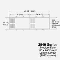 2940 Series 12 x 24" drainage grate with frames; laid out lengthwise; medium duty