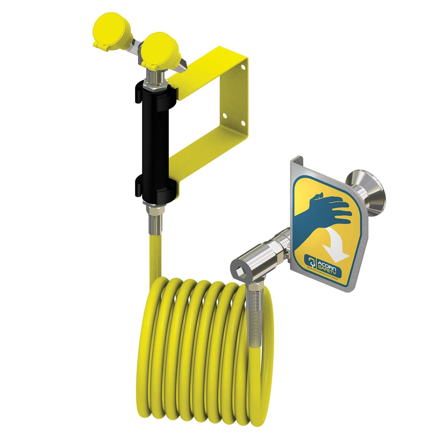 Wall Mount Eyewash Drench Hose with Push Panel Activation, 12-Foot Coiled Hose