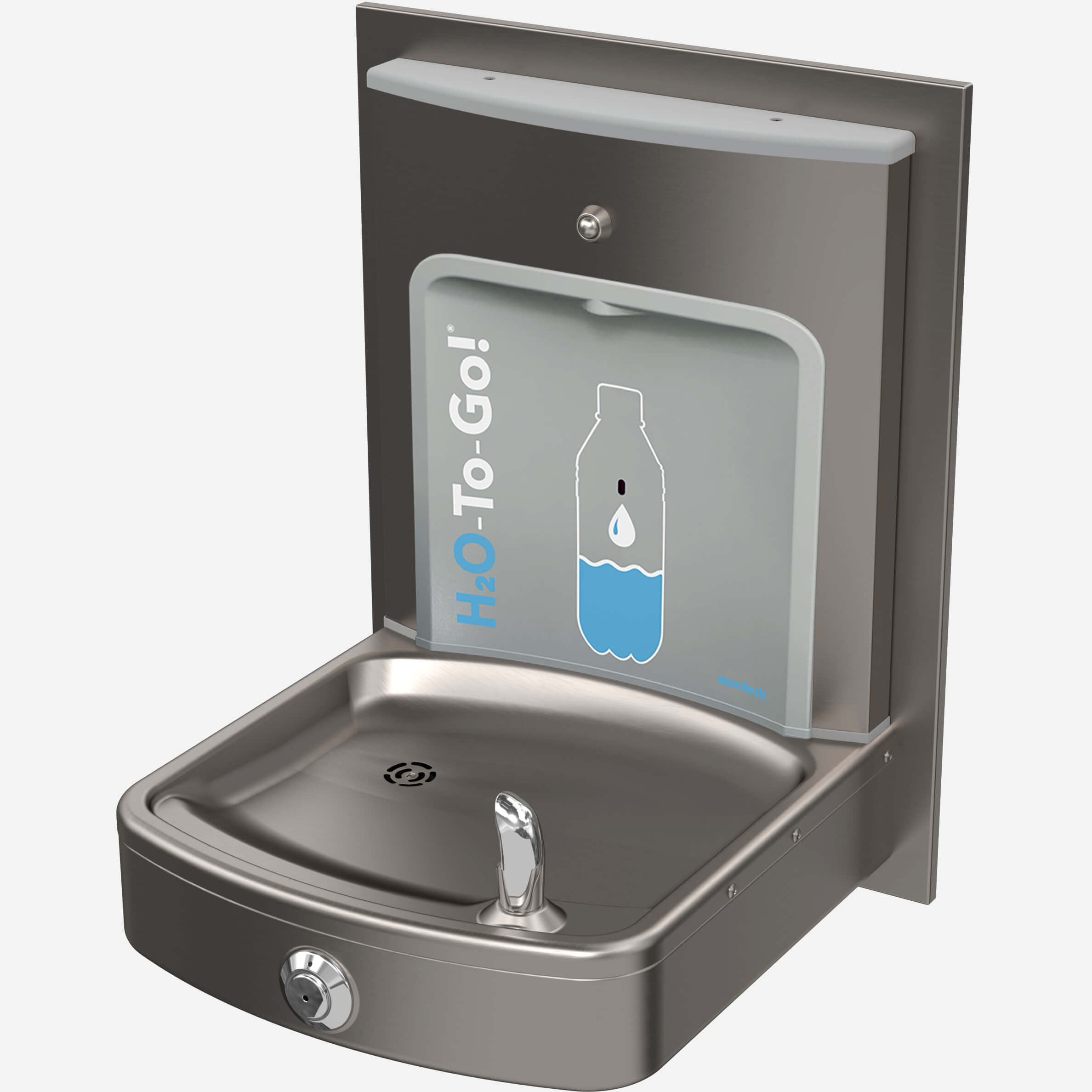 Wall-Mounted, Pushbutton Drinking Fountain with Wide Basin & H2O-to-Go!® Touchless Water Filling Station - Non-Refrigerated, ADA, Stainless Steel