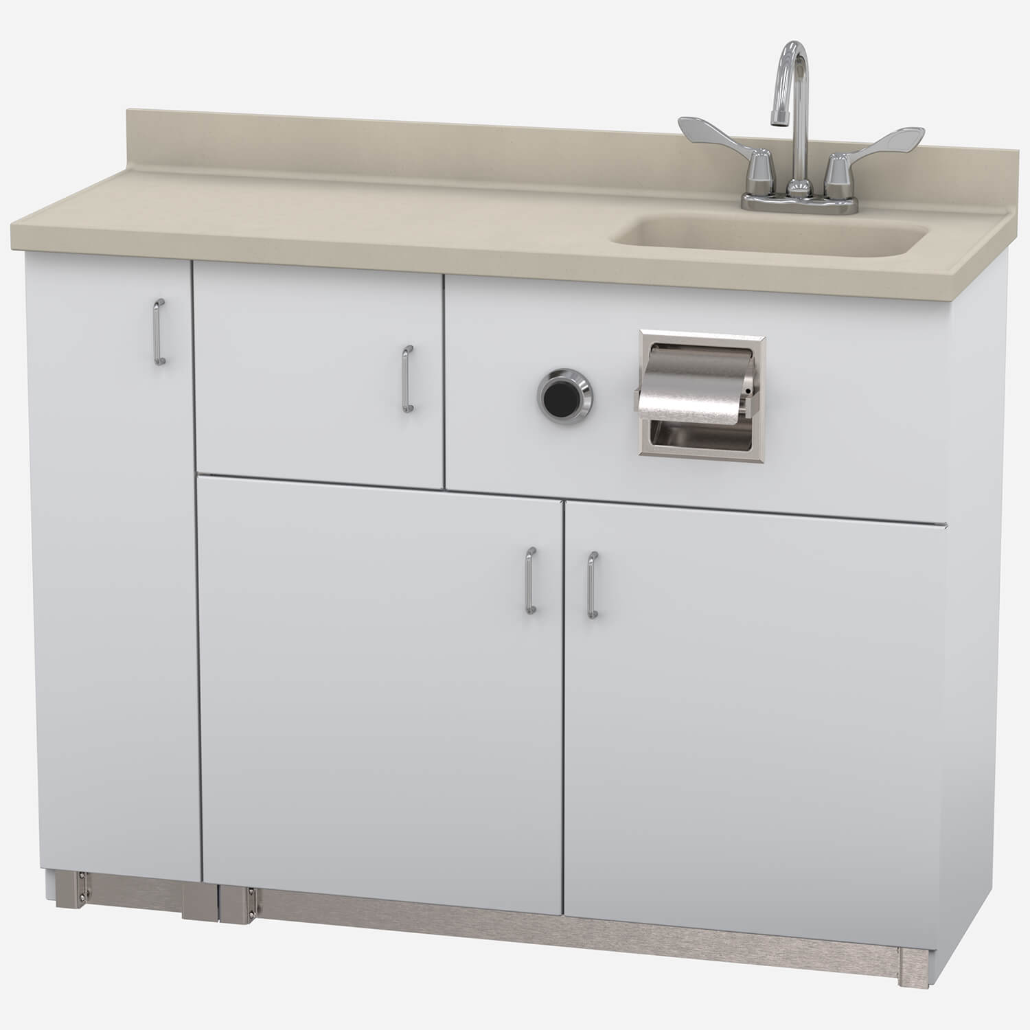 Floor Waste Outlet, Free-Standing Cabinet with Bed Pan Washer, Pivoting Toilet, Rectangular Lavatory