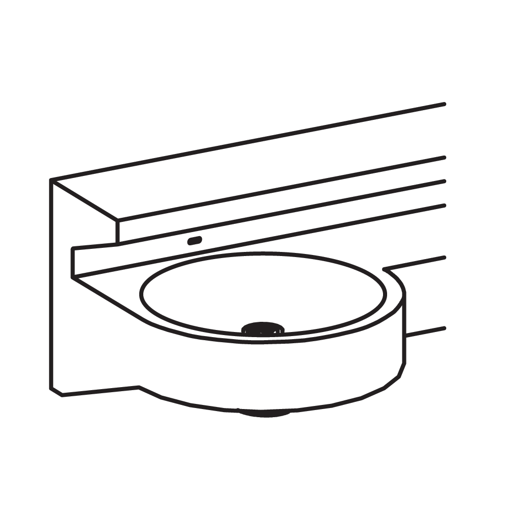 Deck with integral shelf, undershelf spout and round bowl