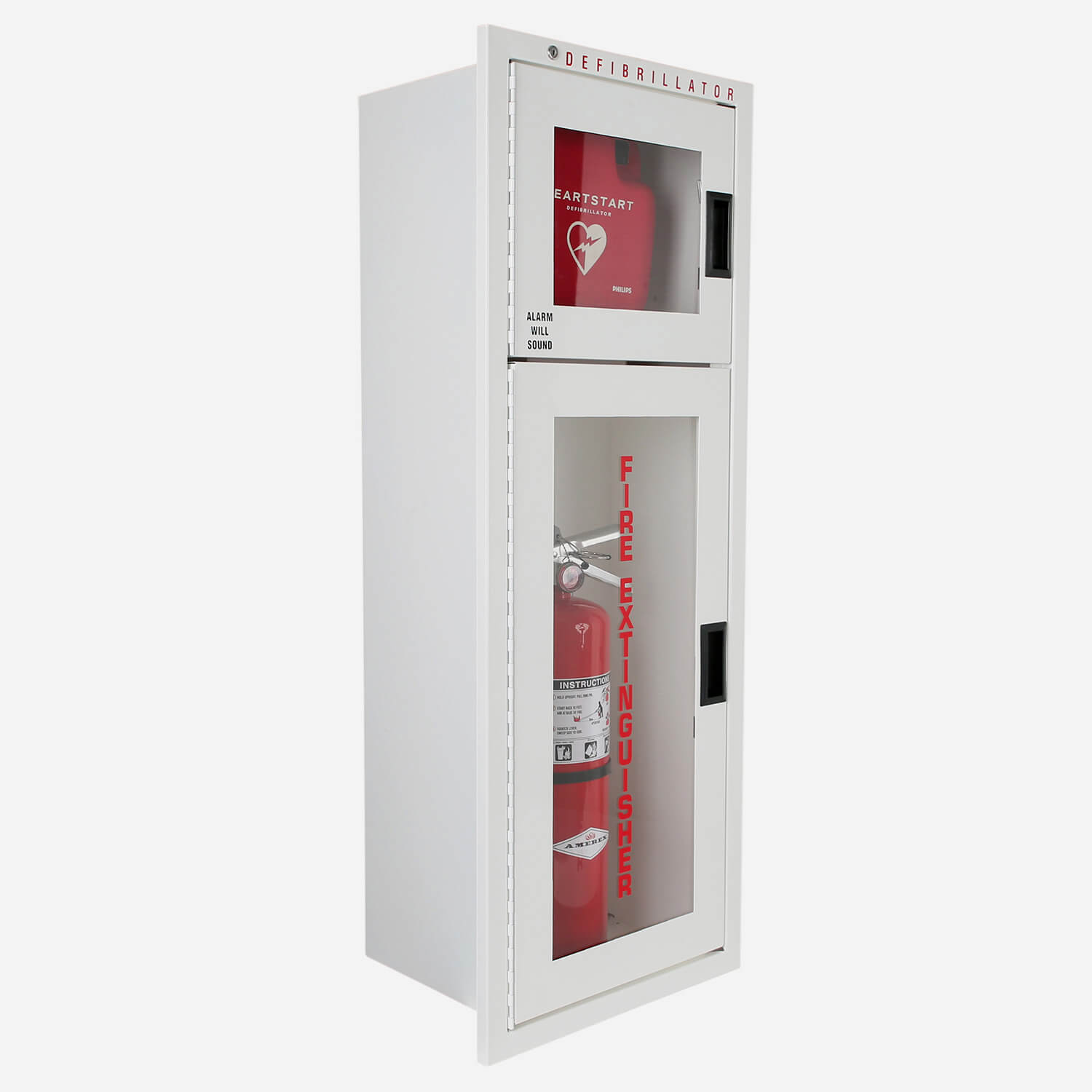 Recessed Automated External Defibrillator and Fire Extinguisher Cabinet
