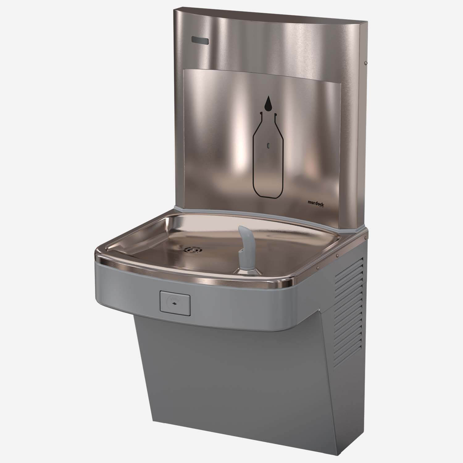 Wall-Mounted, Pushbutton Drinking Fountain with SpringH2O® All-Stainless Steel Touchless Water Bottle Filling Station - Non-Refrigerated, ADA