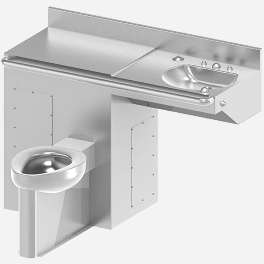 Front Access, ADA Compliant Comby with Offset Toilet and D-Shaped Lavatory Bowl