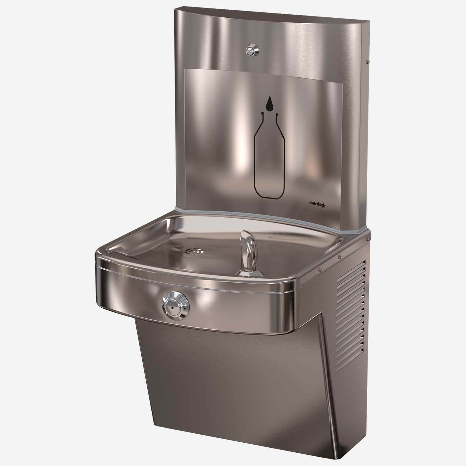 Vandal-Resistant, Wall-Mounted, Pushbutton Drinking Fountain with SpringH2O® All-Stainless Steel Water Bottle Filling Station - Non-Refrigerated, ADA