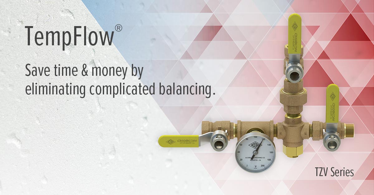 TempFlow thermostatic zone valve automatically maintains the domestic hot water loop/zone temperature.