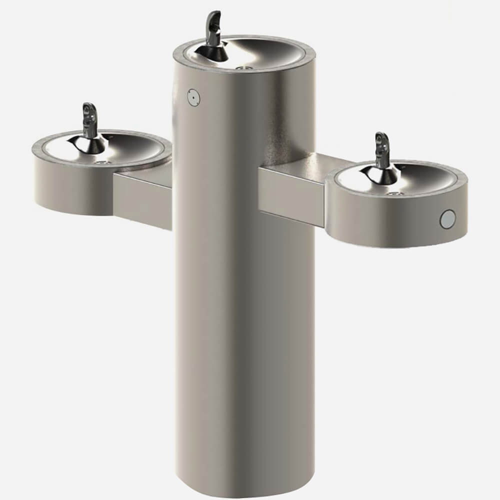 Barrier-Free Tri-Level Round Stainless Steel Pedestal Drinking Fountain