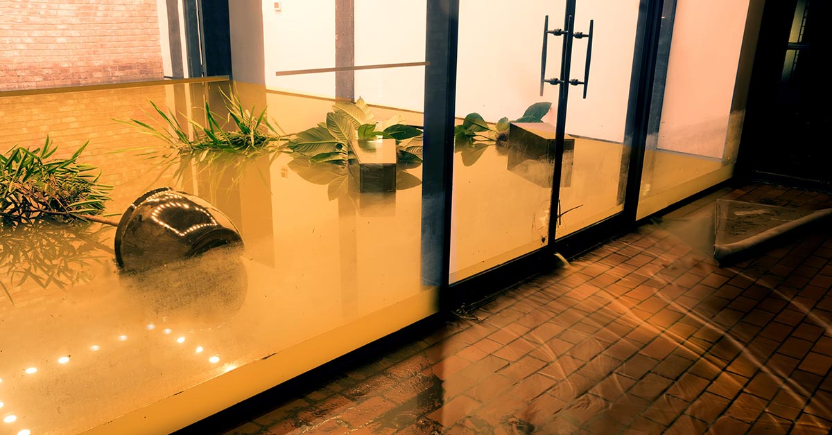 Flooded street and building