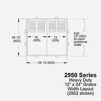 2950 Series 12 x 24" cast iron drainage grate with frames; laid out widthwise; medium duty