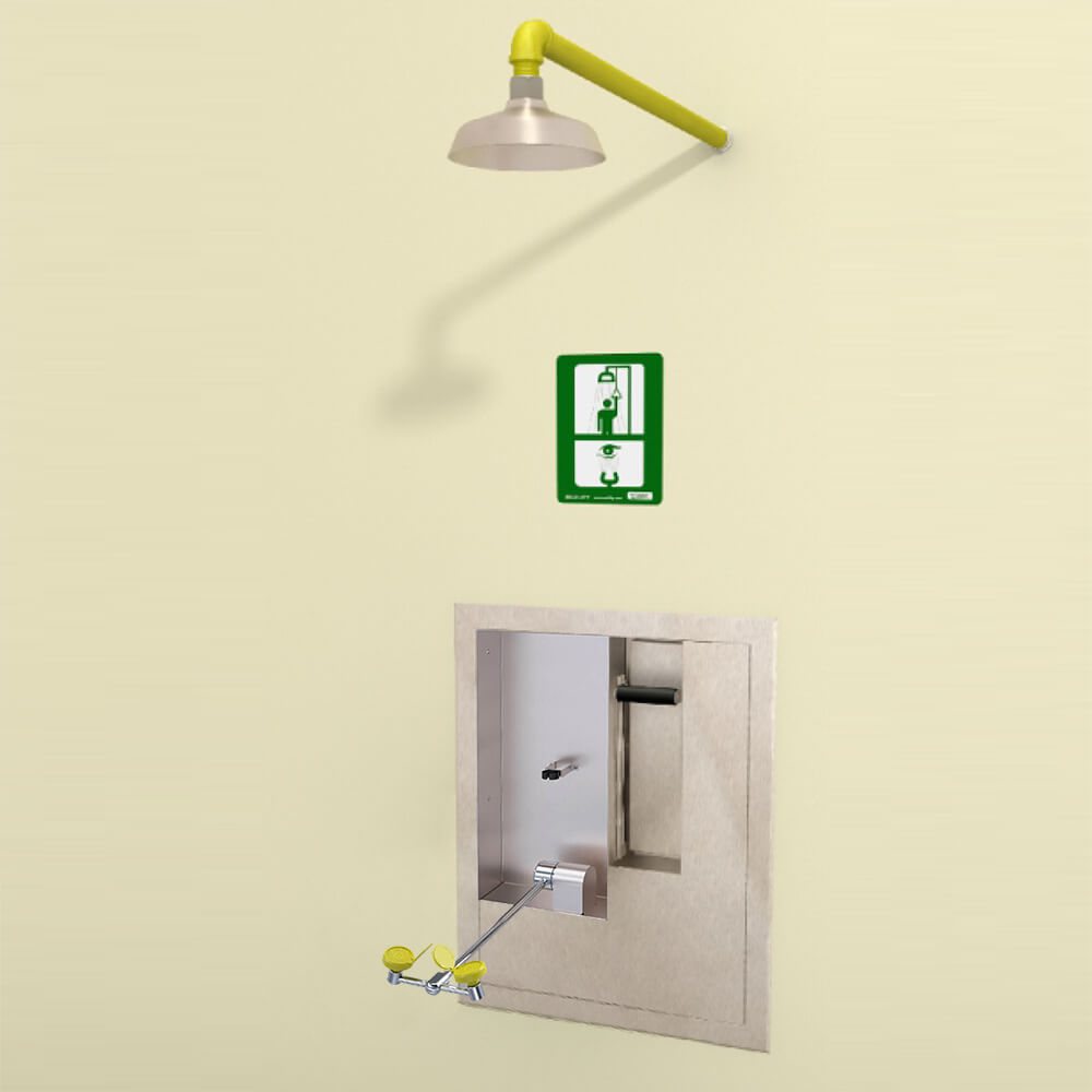 Stainless Steel, Horizontal Mount Safety Shower and Recessed Eye-Face Wash