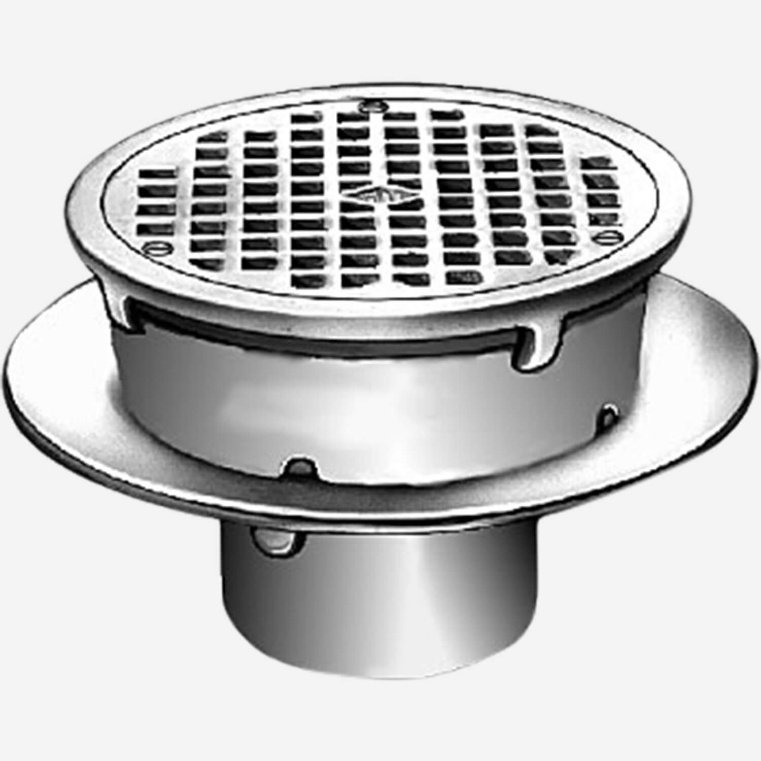 Sani-Ceptor® Sanitary Acid Resistant Coated Sanitary Floor and Indirect Waste Drains with Shallow Receptor and Round Nickel Bronze Top