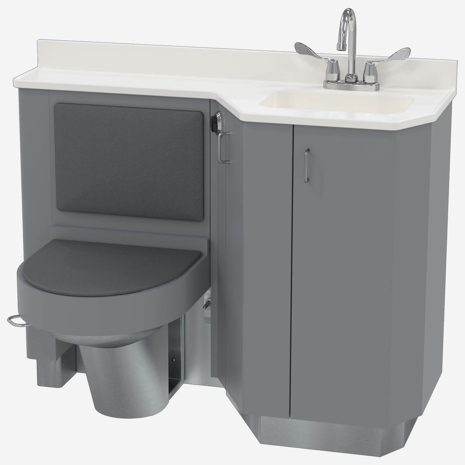 47" Wide Wood Frame Cabinet, Fixed Toilet with Bed Side Seat/Cover, Rectangular Lavatory