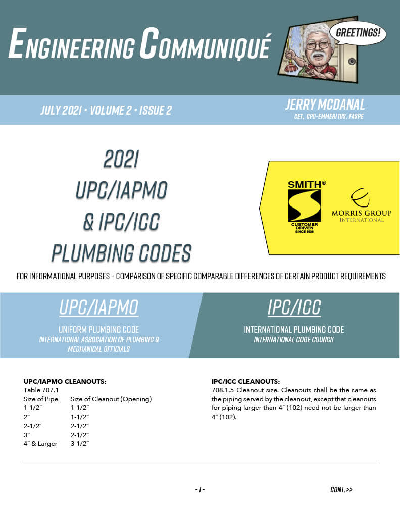 Engineering Newsletter on
2021 UPC/IAPMO and IPC/ICC Codes