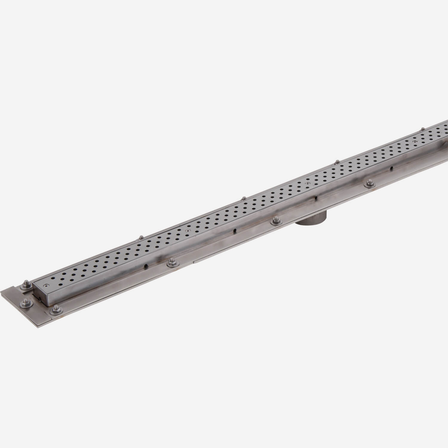 2" Wide Stainless Steel ADA Linear Shower Trench Drain with Flashing Flange, Clamp & Sloped