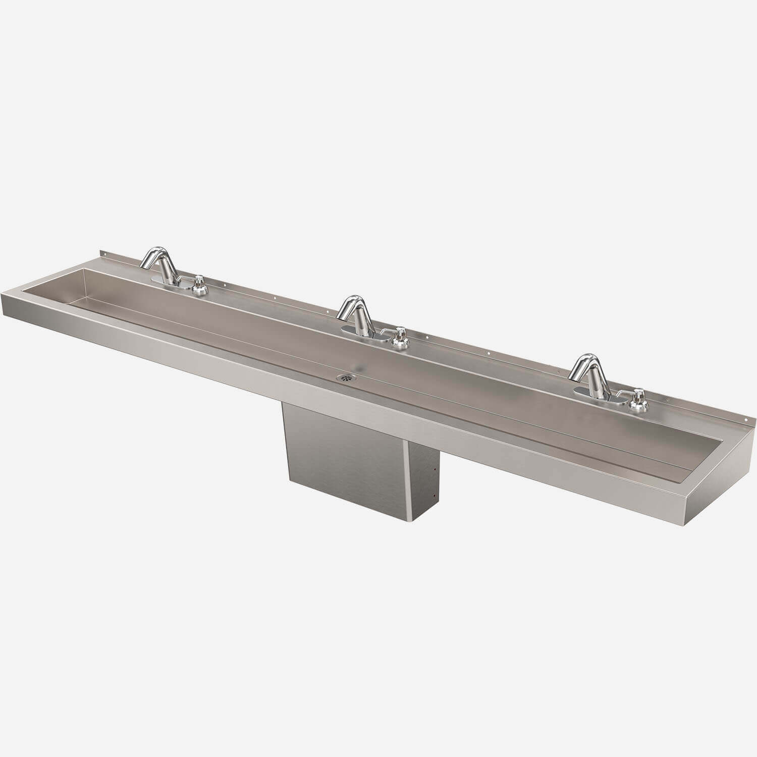 Three-Station Deluxe Stainless Steel Trough Sink