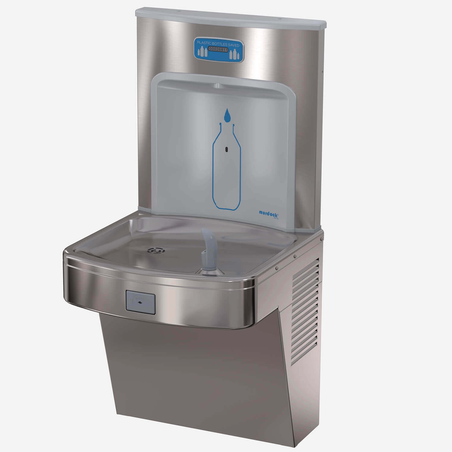 Wall-Mounted, Push Button Drinking Fountain with H2O-to-Go!® Touchless Water Bottle Filling Station - In-Unit Refrigeration (8GPH), ADA, Stainless Steel
