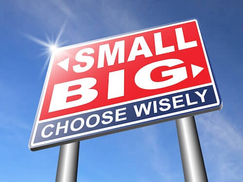 sign small big choose wisely to indicate the importance of sizing a master mixing valve