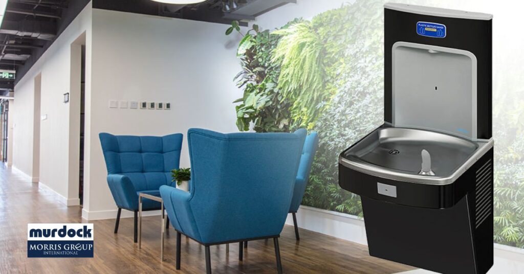 Custom black Murdock water cooler and bottle filler designed to blend seamlessly with office décor.
