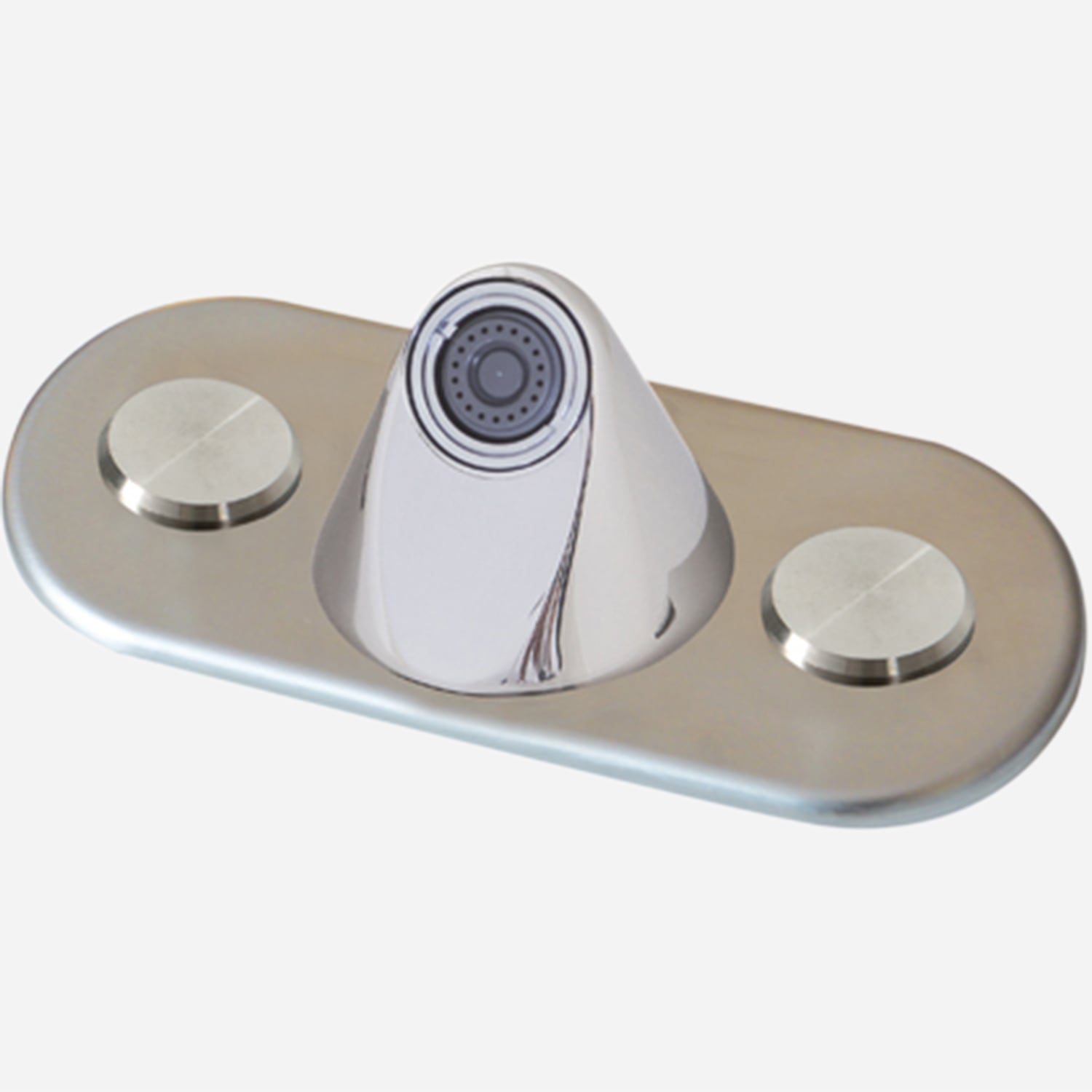 Hot & Cold Piezo Electronic Valve, Conical Faucet with Vandal Resistant Flow Nozzle, 4" Centerset, Obround Escutcheon