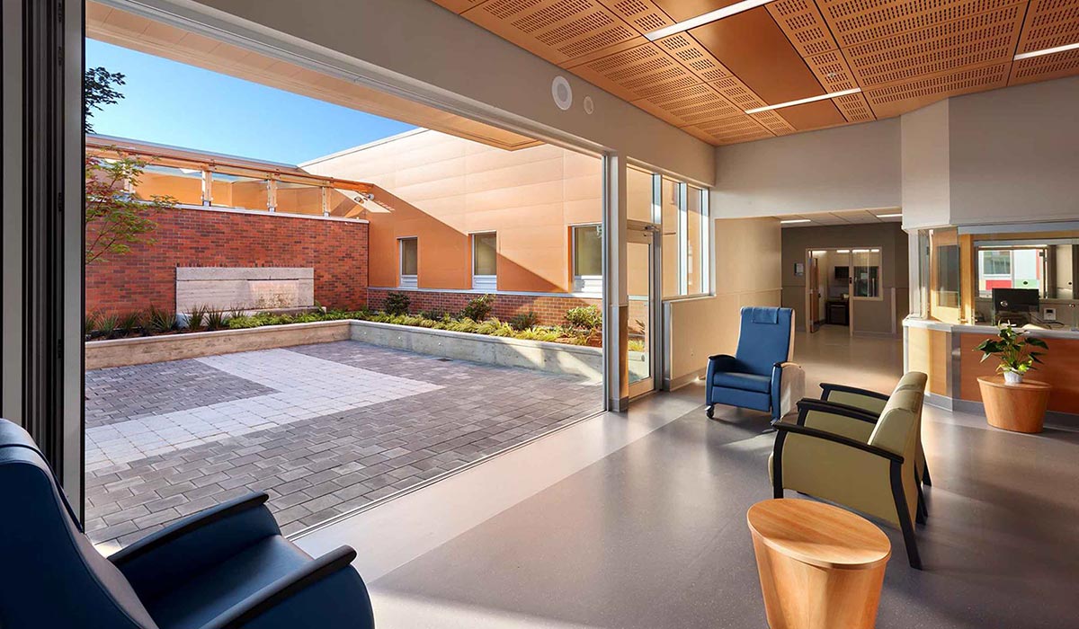 Waiting room and courtyard at Nanaimo Regional General Hospital