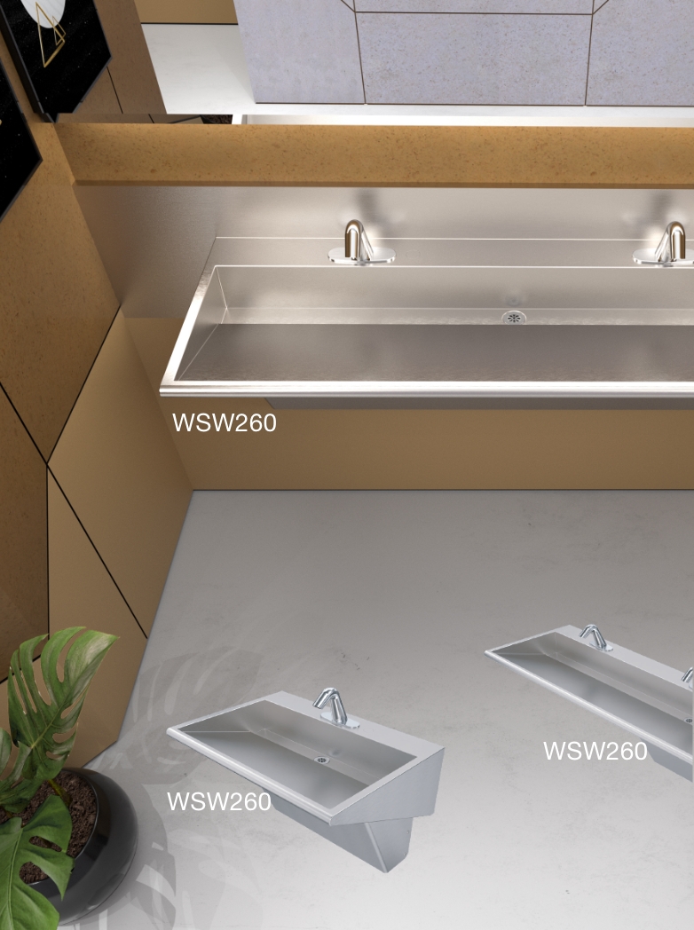 stainless steel Wedge sink within a restroom