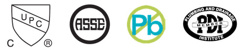 Certification Logos - UPC, ASSE, Lead-Free, PDI