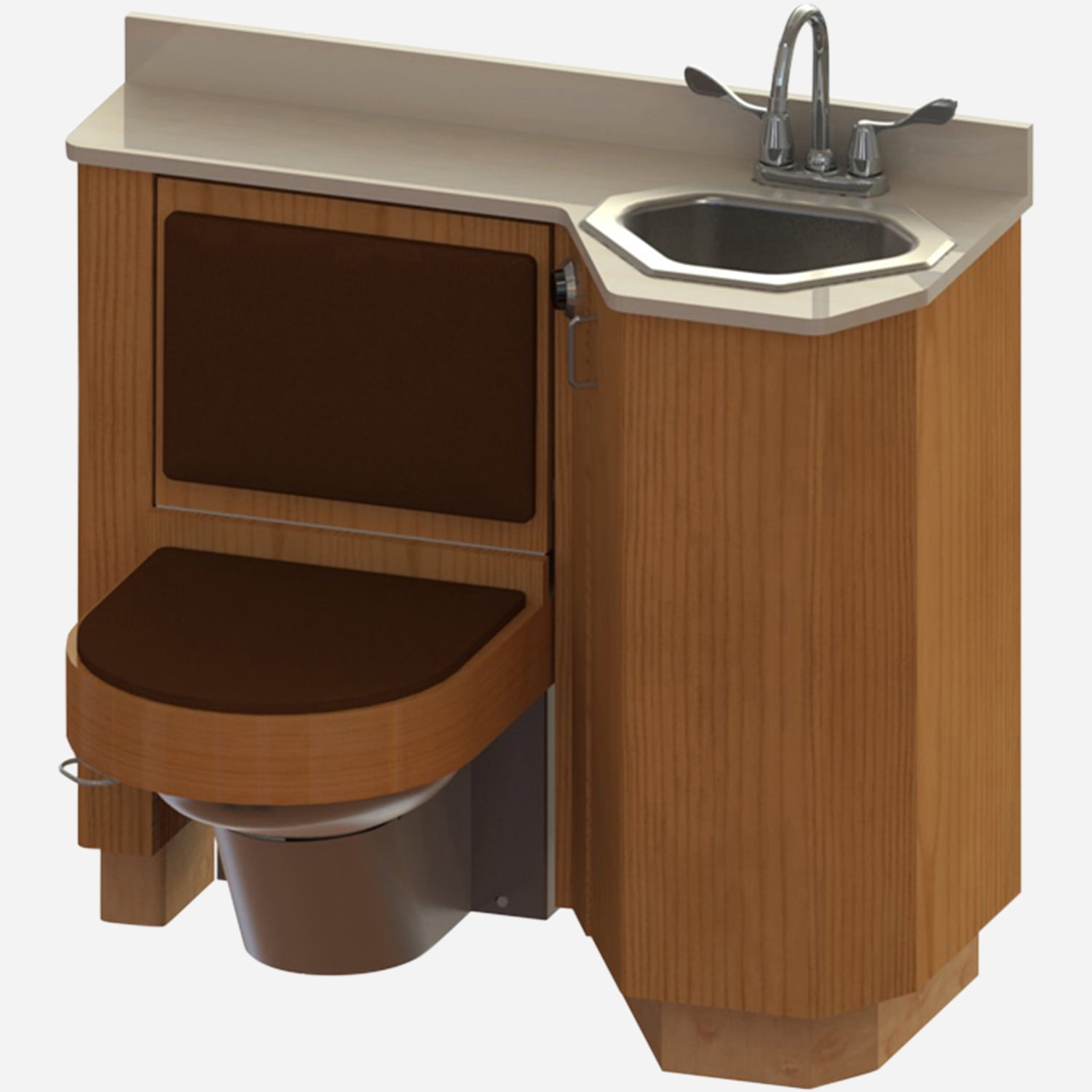 41" Wide Wood Frame Cabinet, Fixed Toilet with Bed Side Seat/Cover, Multi-Side Lavatory