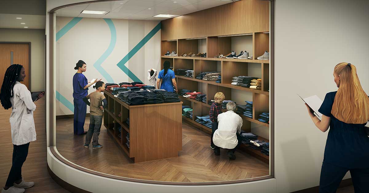 Children choose their own clothing during the intake process at Katie Blessing Center