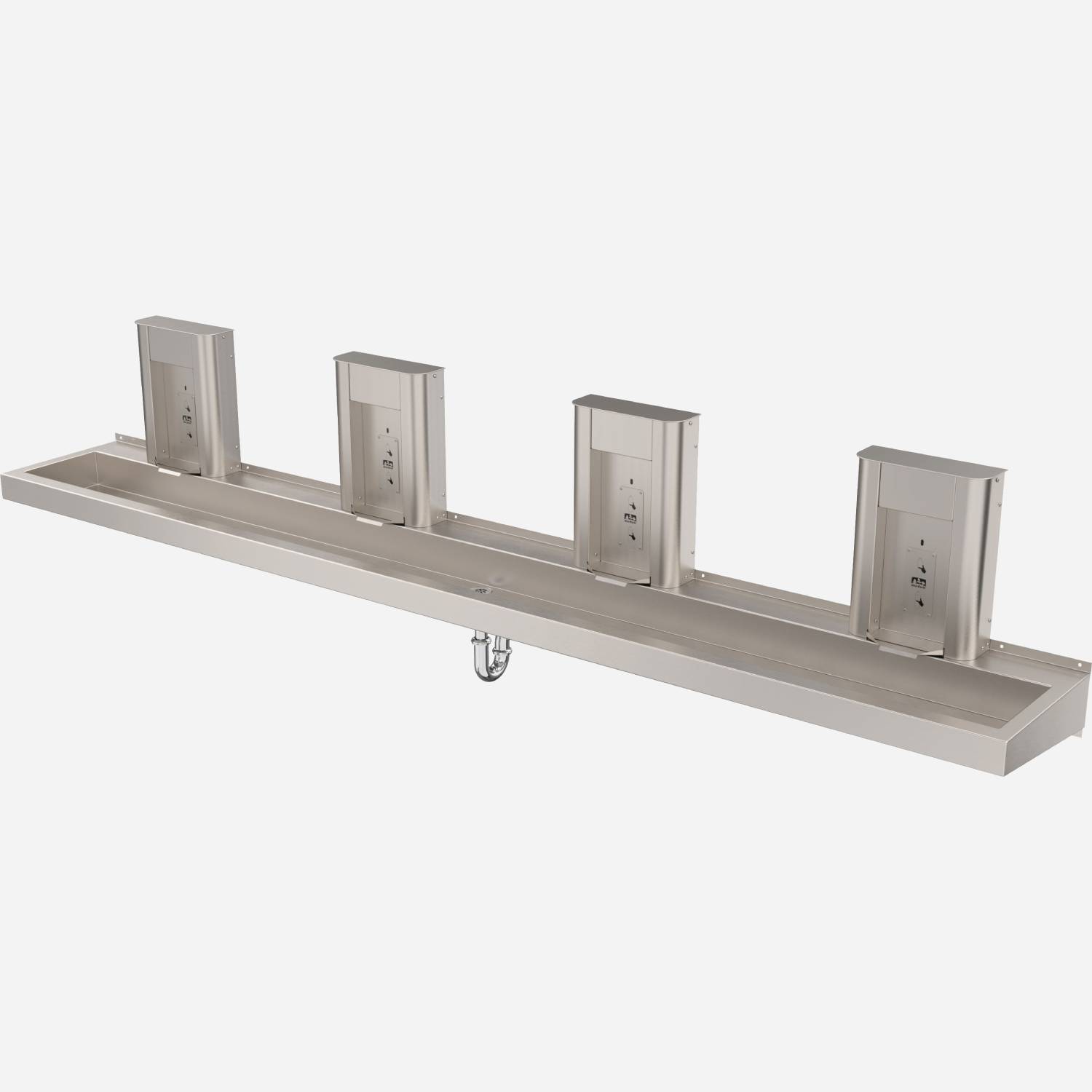 Wall-Mounted, 4-Station, Stainless Steel Trough Sink & Water Bottle Filler - ADA